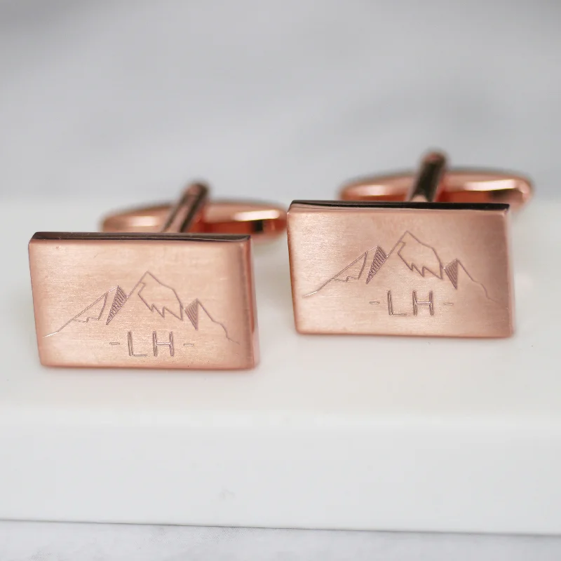 Best cufflinks with intricate craftsmanship for a high-quality, durable finish-Personalised Engraved Mountain And Initial Cufflinks