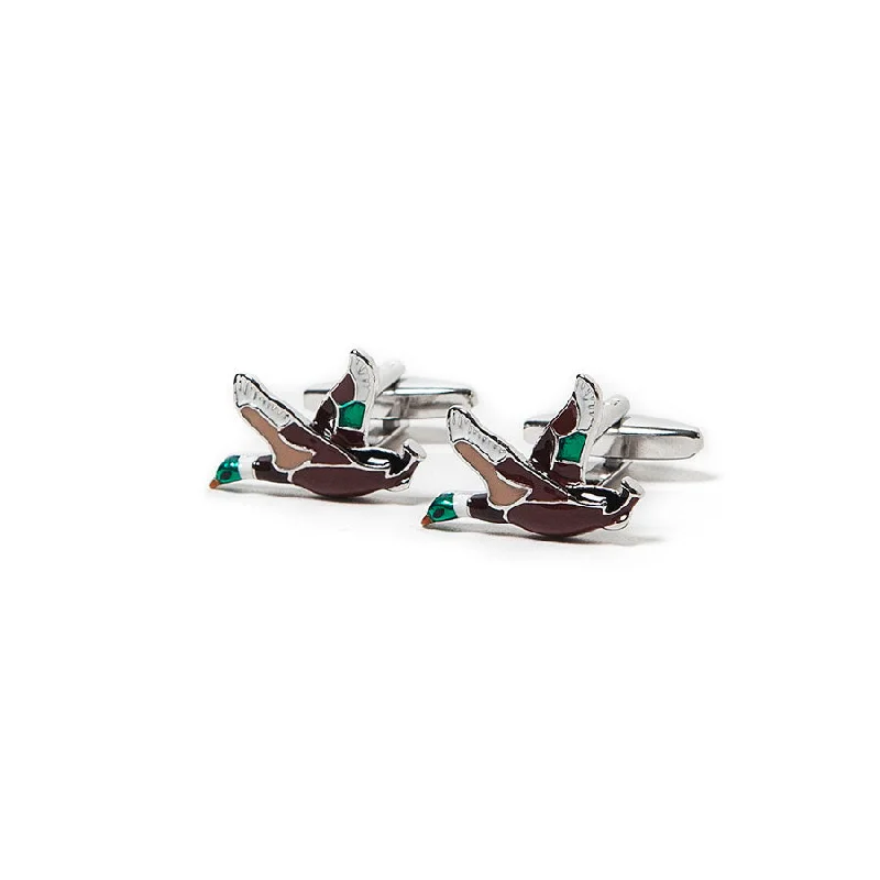 Best cufflinks with geometric shapes for a modern and artistic touch-Handsome Flying Ducks Enamelled Cufflinks