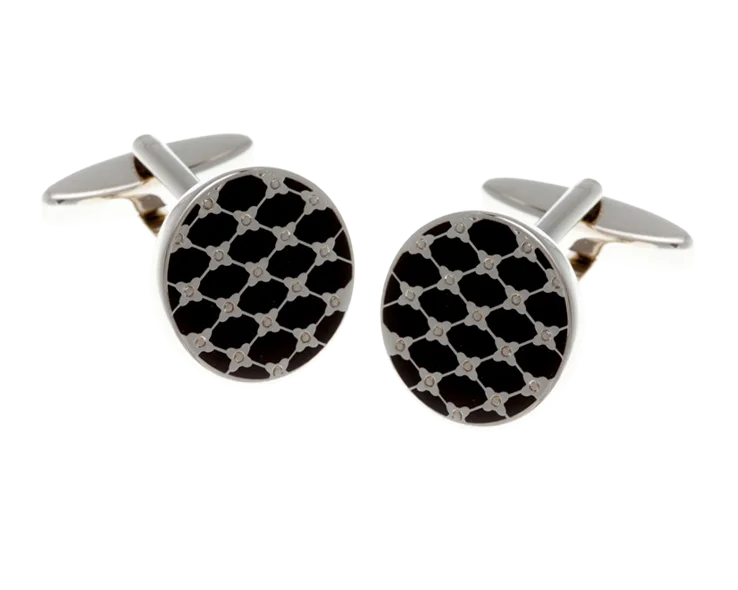 Best cufflinks for formal events with timeless designs in classic silver and gold-Black Trellis Cufflinks