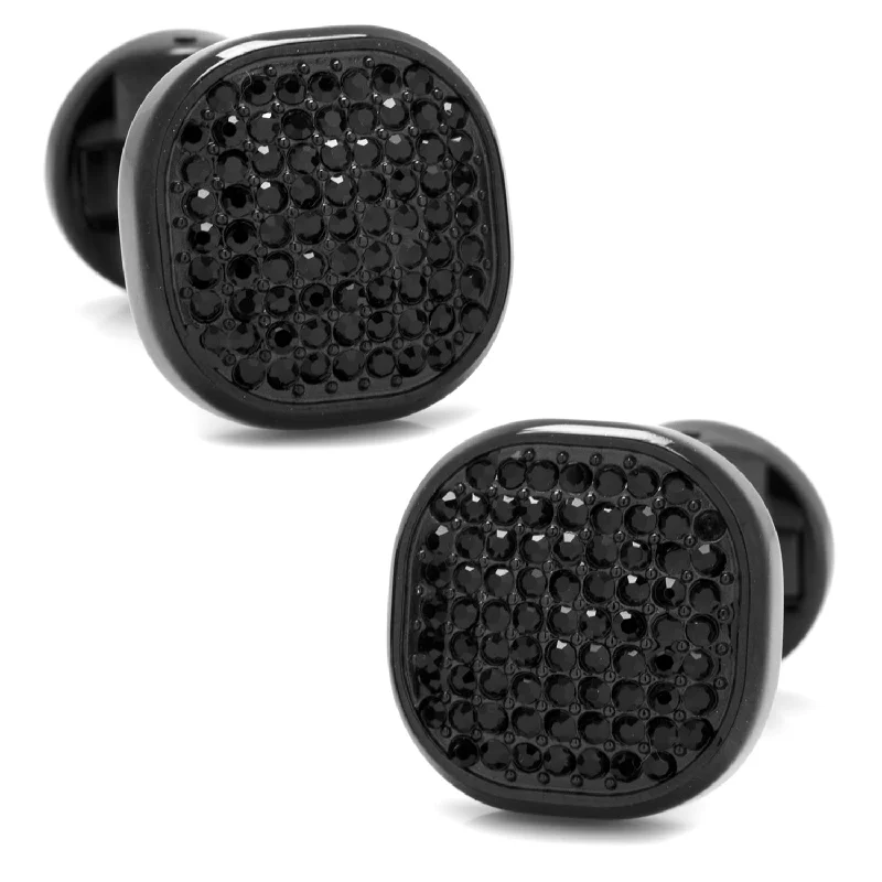 Personalized cufflinks with engravings for a thoughtful and custom gift idea-Black Stainless Steel Black Pave Crystal Cufflinks