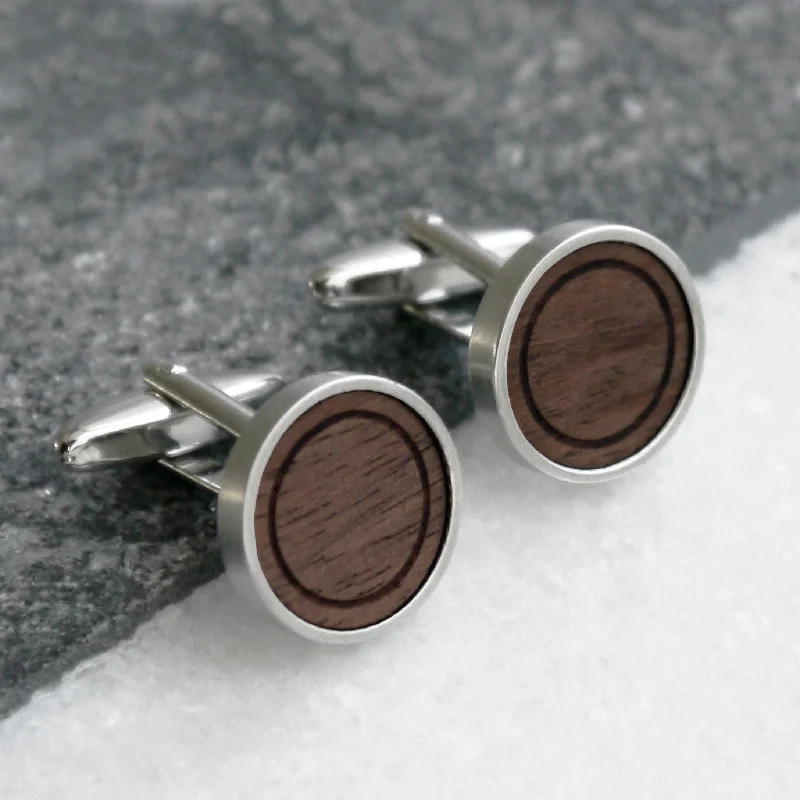 Cufflinks with classic striped patterns for a clean and elegant finish-Personalised Minimalist Walnut Wood Cufflinks