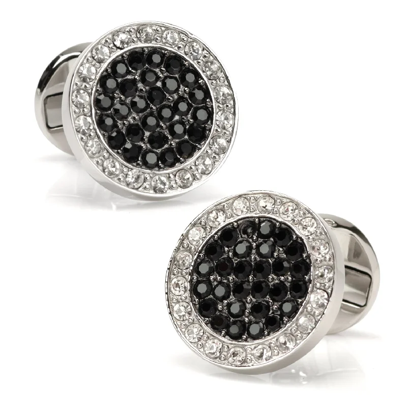 Best cufflinks with textured designs for added dimension and style-VDP White & Black Pave Crystals Cufflinks