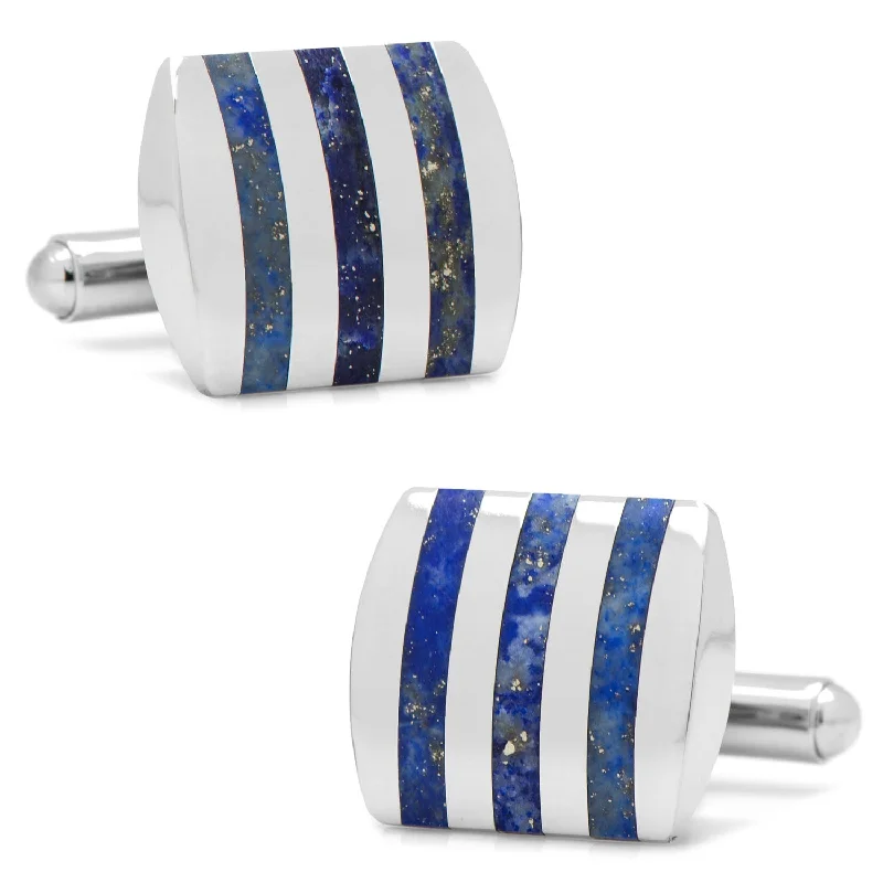 Personalized cufflinks with initials for a custom and meaningful gift-Stainless Steel Striped Lapis Cufflinks