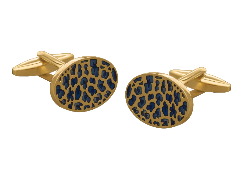 Best cufflinks with classic oval designs for a traditional and versatile appearance-'The Wildling' Blue and Gold Leopard Print Cufflink