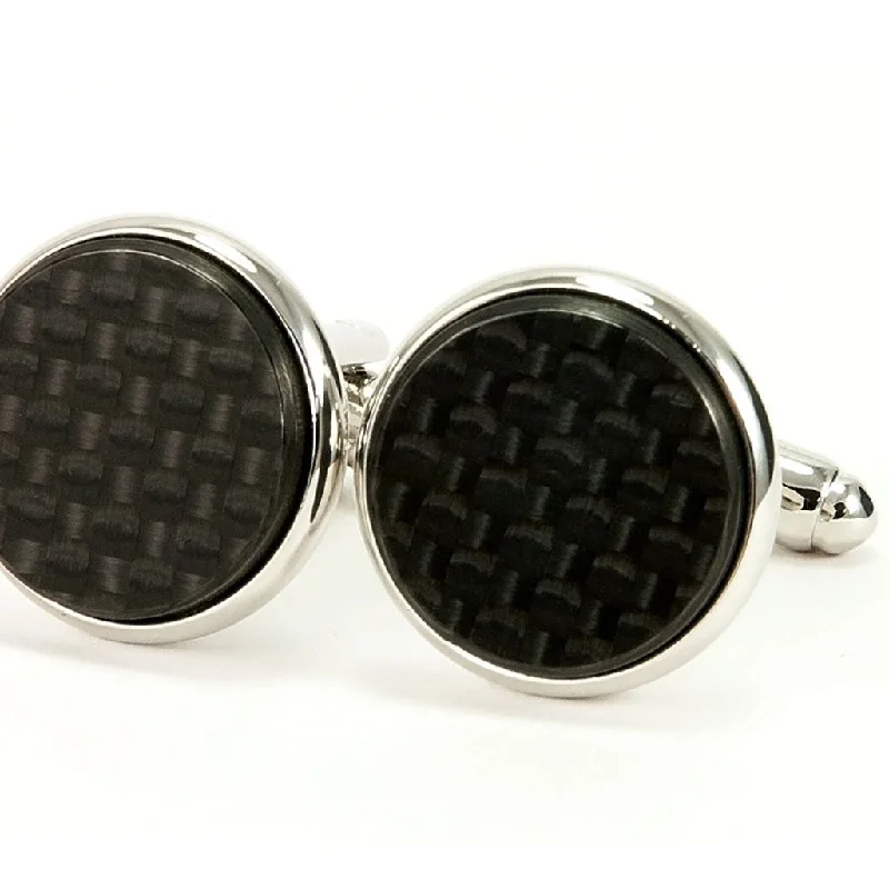 Cufflinks with colorful gemstones for a vibrant and eye-catching appearance-Black Carbon Fiber Silver Cufflinks