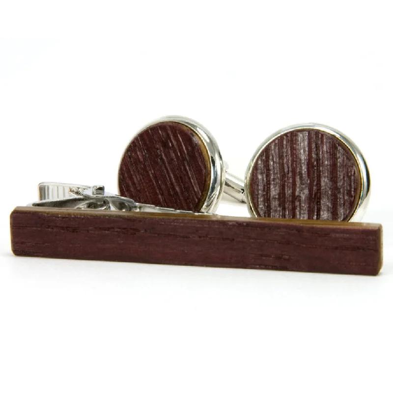 Best cufflinks with engraved monogrammed initials for a personalized gift-Red Wine Barrel Silver Cufflink Tie Clip Set