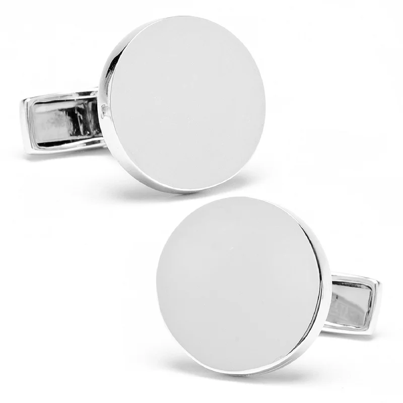 Cufflinks with engraved patterns for a personalized and intricate touch-Sterling Silver Infinity Edge Round Engravable Cufflinks