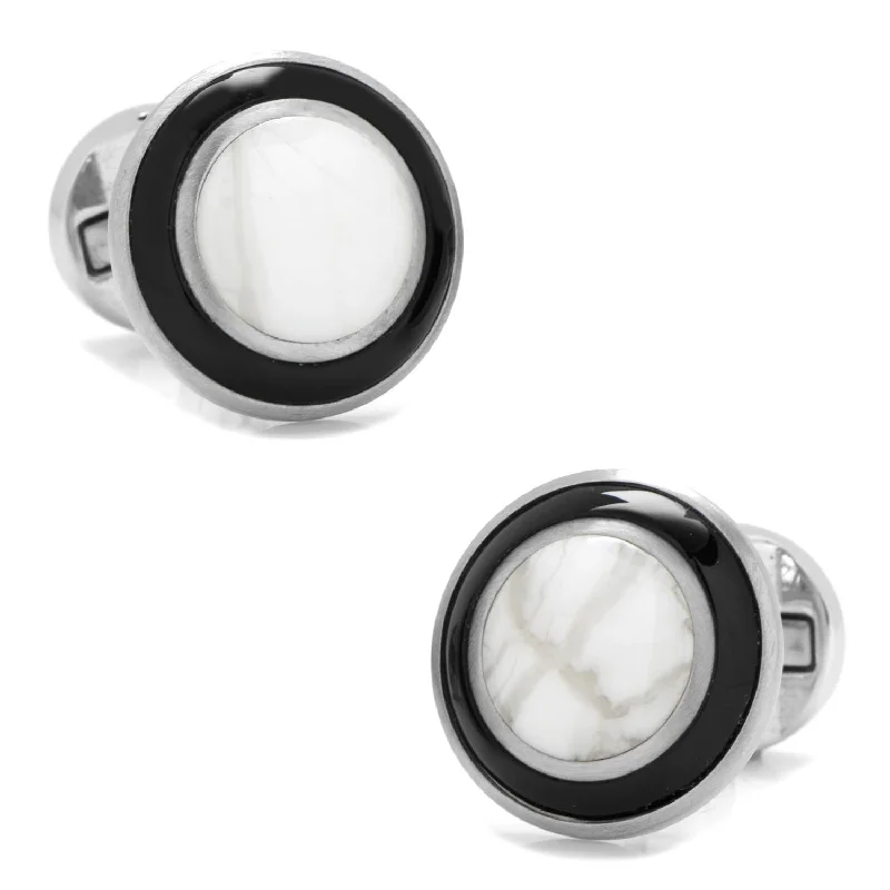 Cufflinks with vintage military designs for a distinctive and bold look-Jade with Onyx Ring Stainless Steel Cufflinks