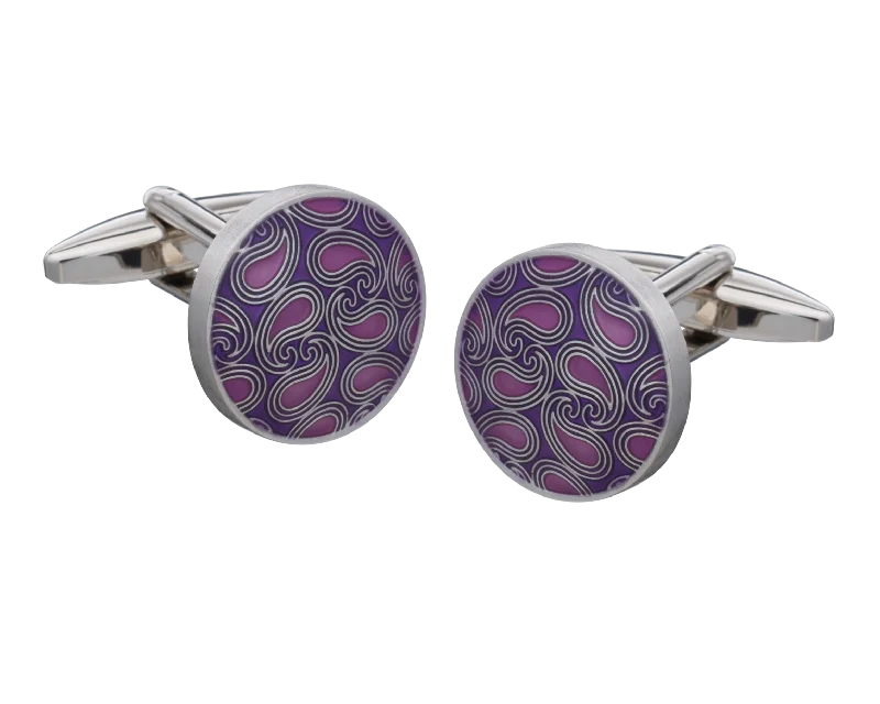 Best cufflinks for formal events with timeless designs in classic silver and gold-Shades Of Purple Paisley Cufflinks