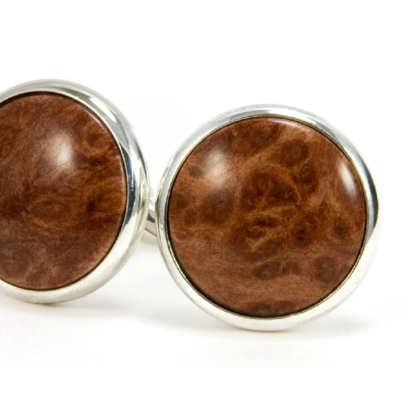 Cufflinks with engraved patterns for a personalized and intricate touch-Redwood Burl Wood and Silver Cufflinks