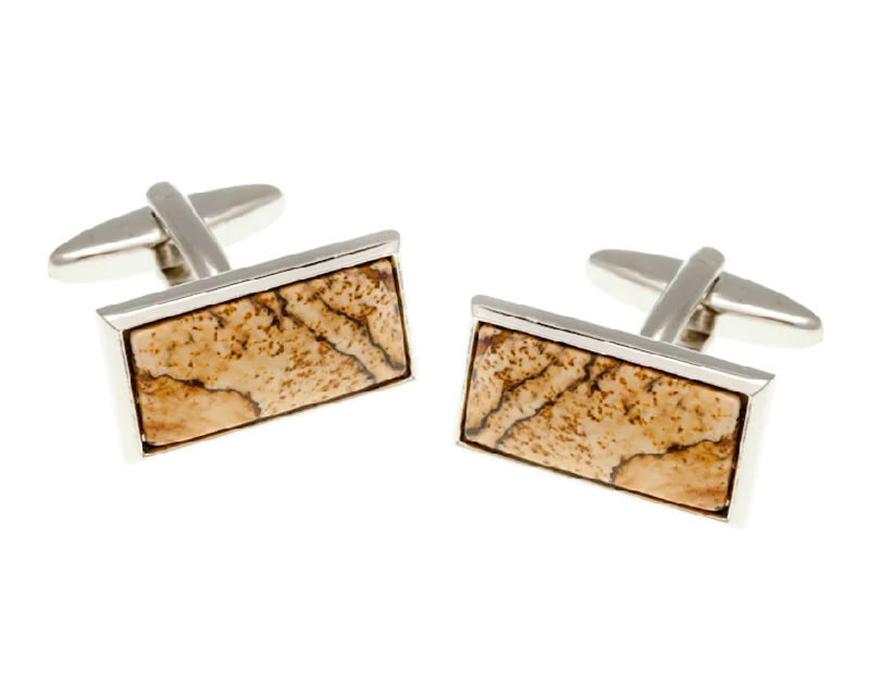 Best cufflinks with zodiac symbols for astrology lovers and personalized gifts-Oblong Picture Jasper Stone Cufflinks