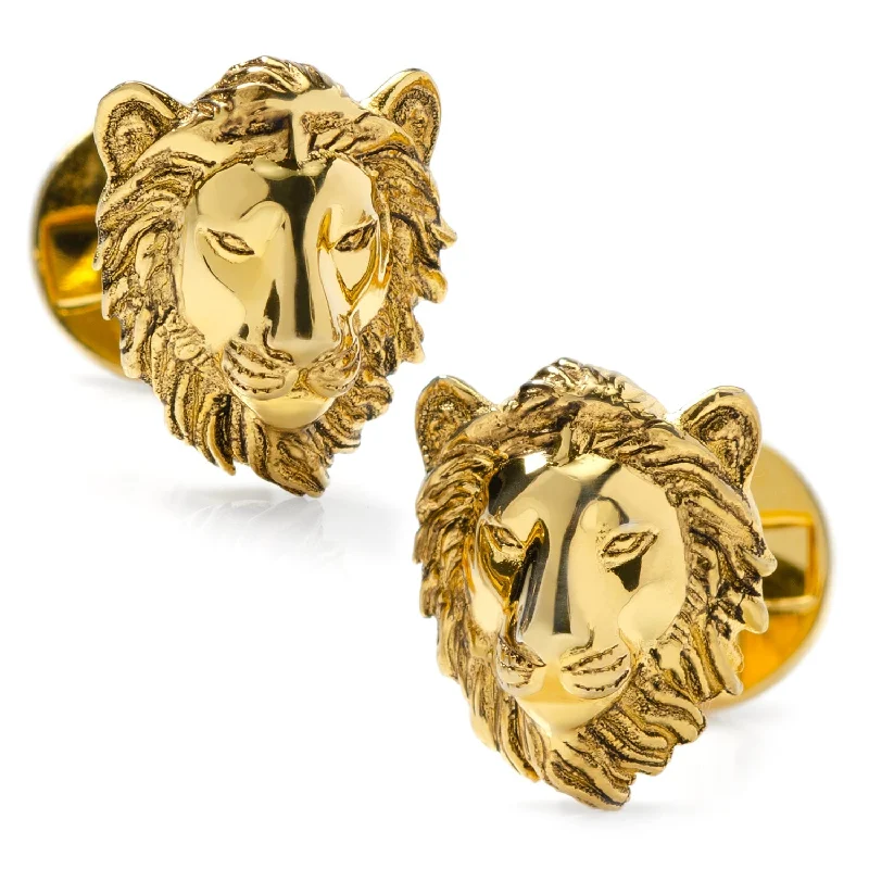 Cufflinks with sports team logos for a fun and personalized fan accessory-Gold Plated Sterling Lion Head Cufflinks