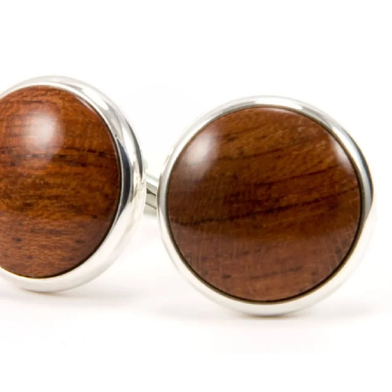 Best cufflinks with geometric shapes for a modern and artistic touch-Bubinga Wood and Silver Cufflinks