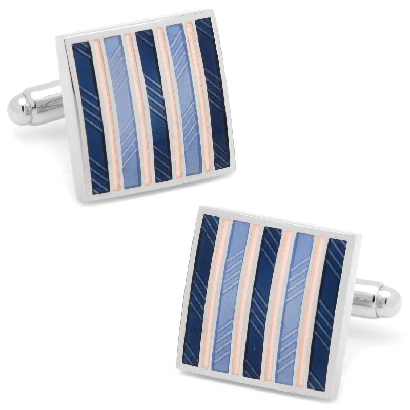 Best cufflinks for groomsmen with matching sets for a cohesive wedding look-Pink and Navy Striped Square Cufflinks