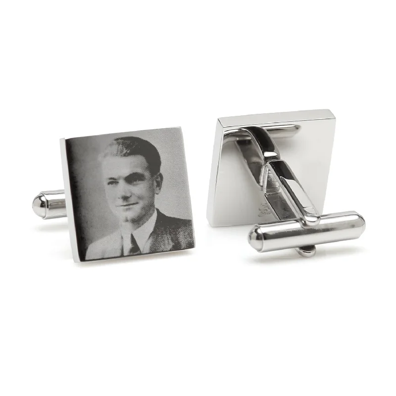 Cufflinks with sports-related designs for fans and athletes looking to showcase their interests-Custom Engraved Square Photo Cufflinks