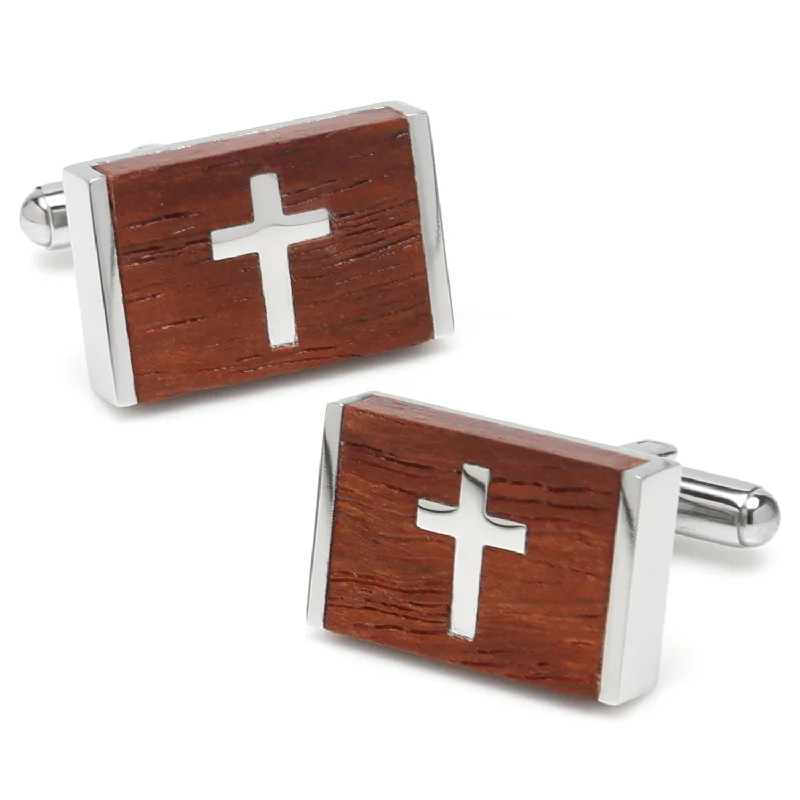 Best cufflinks with vintage cufflinks case for a stylish presentation and storage-Cross Wood Stainless Steel Cufflinks