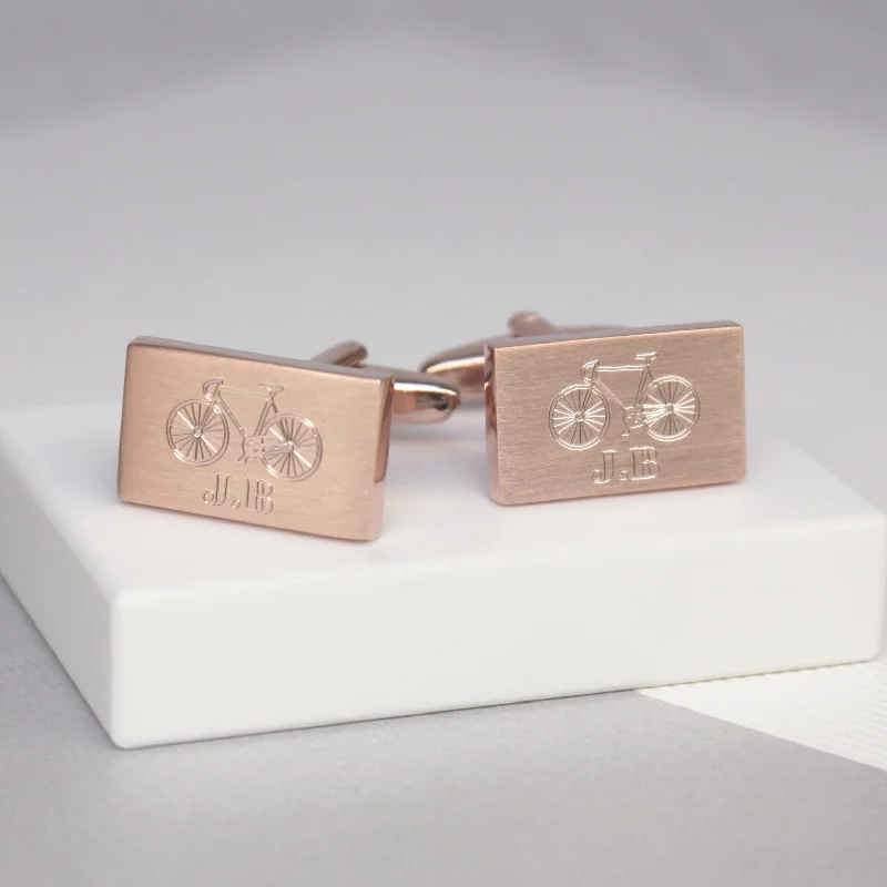 Best cufflinks with matching tie clips for a coordinated and fashionable set-Personalised Bicycle And Initial Rectangle Cufflinks