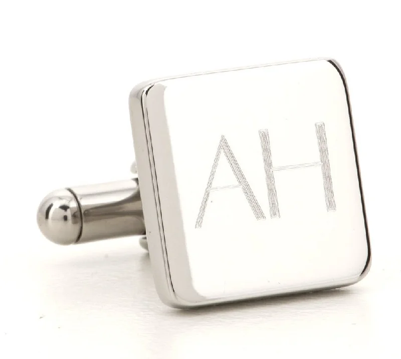 Best cufflinks with etched floral patterns for an elegant and sophisticated design-Engraved Logo Square Silver Cufflinks