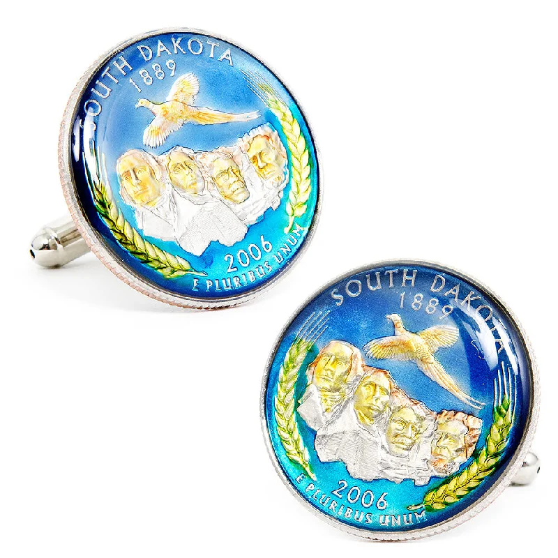 Best cufflinks with enamel designs for vibrant and colorful accents-Hand Painted South Dakota State Quarter Cufflinks