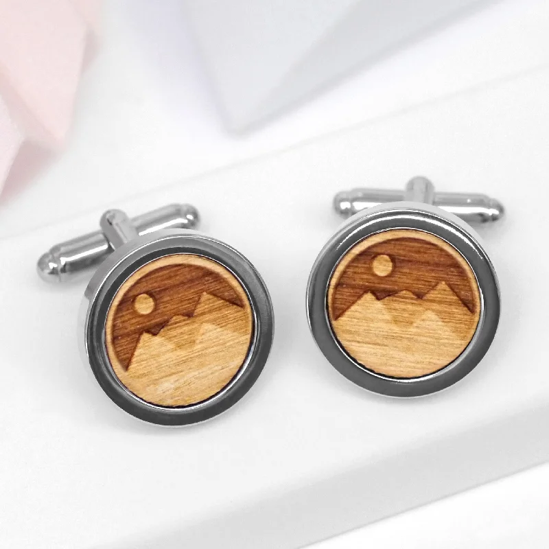 Best cufflinks for special occasions with precious stones for a luxurious touch-Wooden 3D Mountain Cufflinks