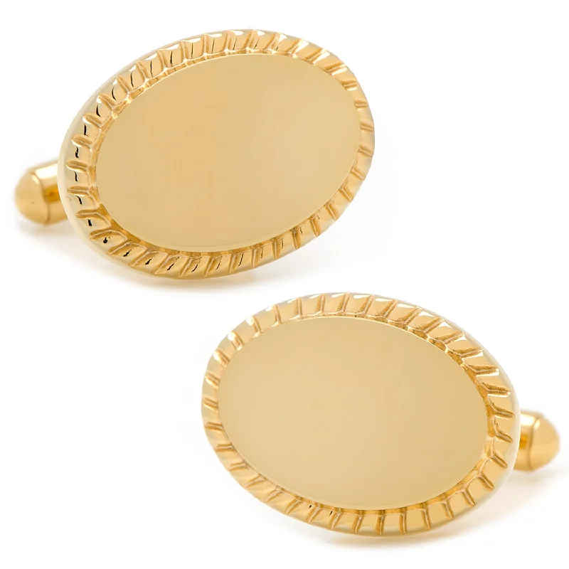 Best cufflinks with modern minimalist designs for a chic, subtle style-14K Gold Plated Rope Border Oval Engravable Cufflinks