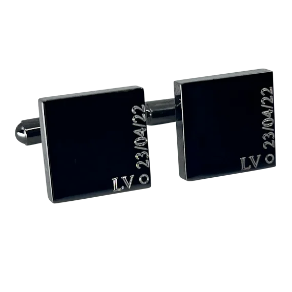 Cufflinks with engraved patterns for a personalized and intricate touch-Personalised Engraved Full Name Square Gunmetal Cufflinks