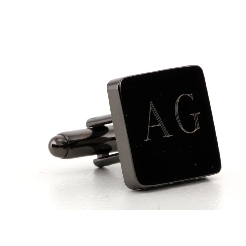 Cufflinks with classic round designs for a versatile and timeless accessory-Engraved Logo Square GunMetal Cufflinks