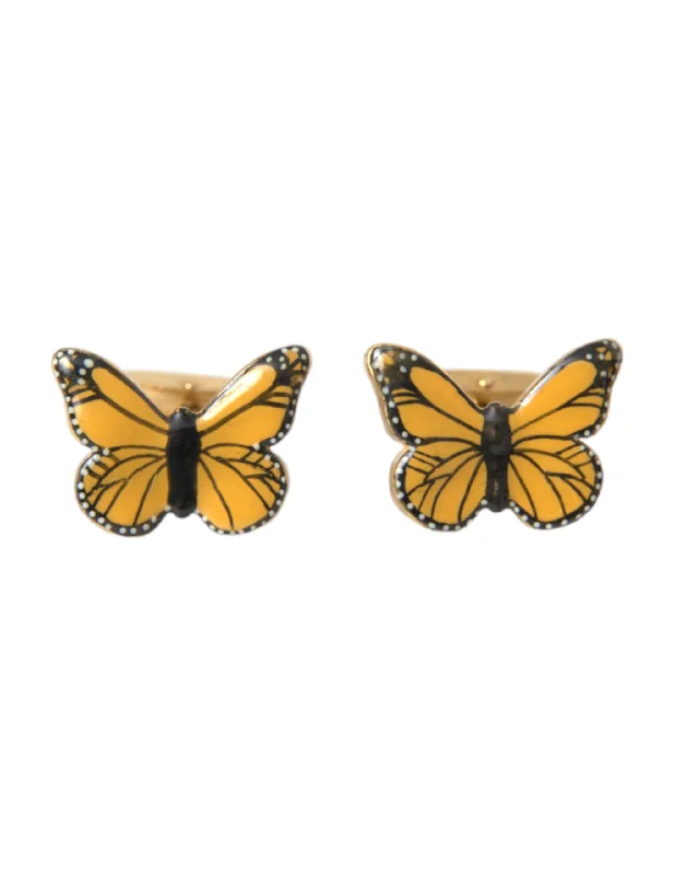 Cufflinks with geometric patterns for a sharp and fashionable look-Dolce & Gabbana Gold Tone Brass Butterfly Enamel Men Cufflink