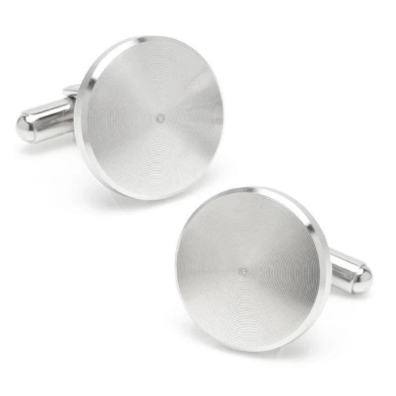 Cufflinks with luxe pearl inlays for a refined, classic look-Brushed Radial Stainless Steel Cufflinks