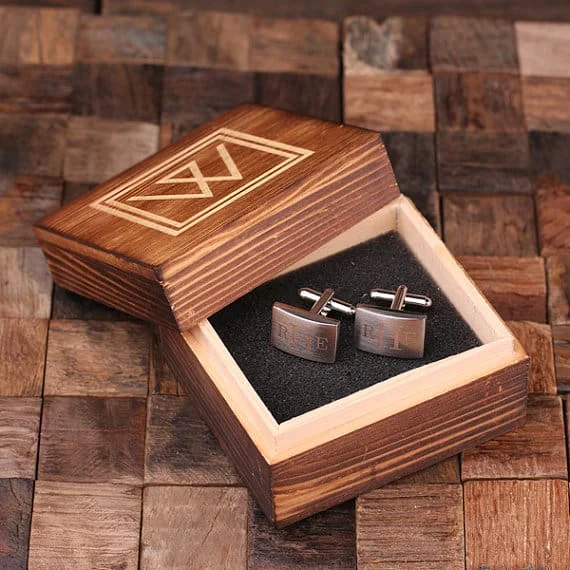 Best cufflinks with intricate craftsmanship for a high-quality, durable finish-Personalised Engraved Cufflinks – Classic Monogram with Wood Box