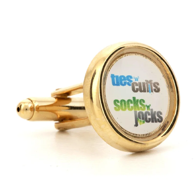 Best cufflinks with a polished brass finish for a vintage-inspired aesthetic-Corporate Printed Round Logo Gold Cufflinks