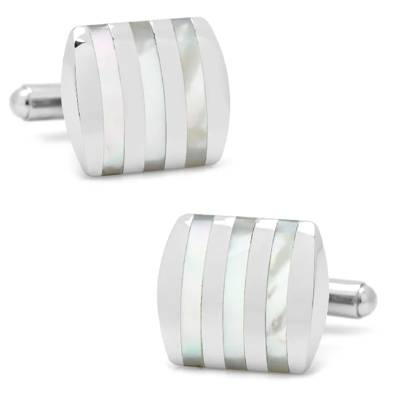 Best cufflinks for business attire with simple, sleek designs for professionals-Stainless Steel Striped Mother of Pearl Cufflinks