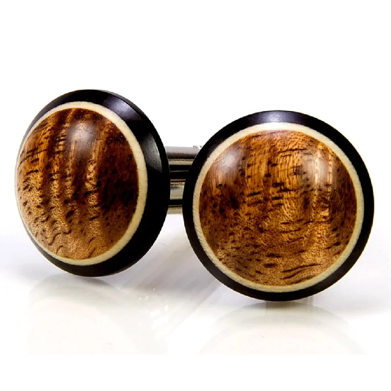 Best cufflinks with durable enamel finishes for long-lasting wear and vibrant color-Hawaiian Koa Ebony Holly Wood Cufflinks