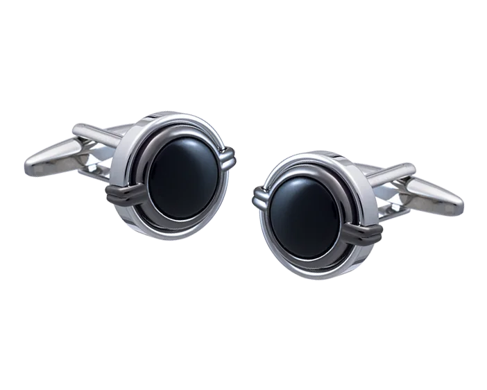 Cufflinks with minimalist designs for a clean, modern and sophisticated accessory-Three Layer Grasp Onyx Cufflinks