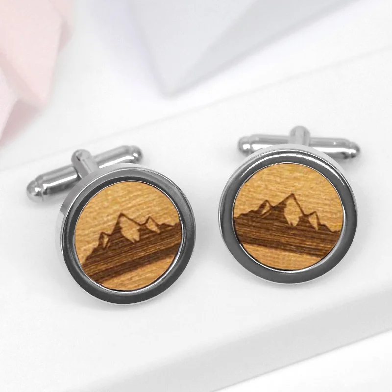 Cufflinks with Swarovski crystals for added sparkle and luxury-Wooden Mountain Range Cufflinks