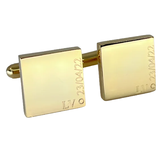 Cufflinks with Celtic knot designs for a unique and intricate finish-Personalised Gold Engraved Full Name Square Cufflinks