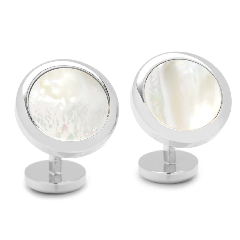 Best cufflinks for groomsmen with matching sets for a cohesive wedding look-Double Sided Mother of Pearl Round Beveled Cufflinks