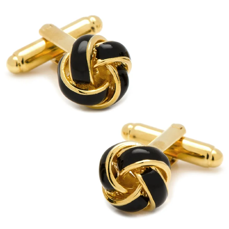 Best cufflinks with matching tie clips for a coordinated and fashionable set-Black and Gold Knot Cufflinks