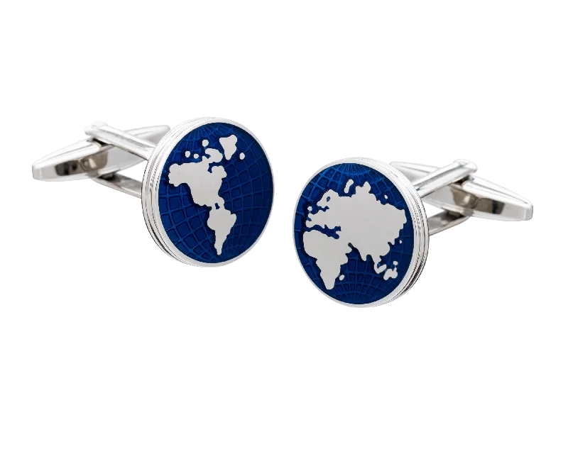 Cufflinks with solid gold for a luxurious and timeless accessory-Round Map Of The World Cufflinks