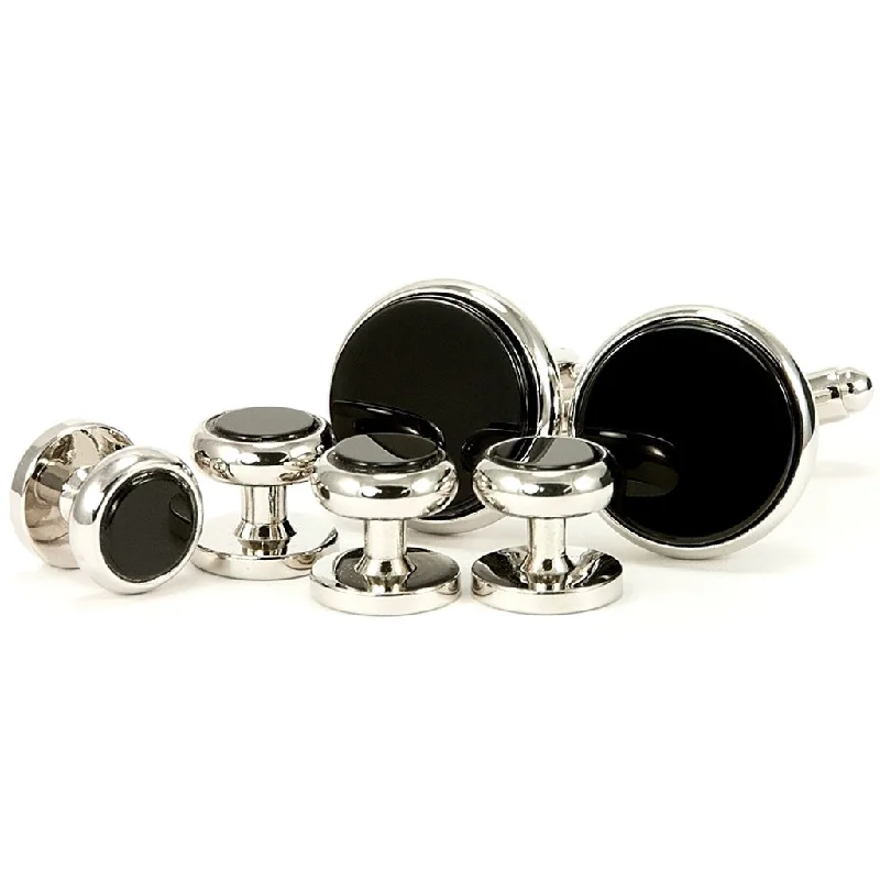 Best cufflinks with pearl inlays for a classy and elegant style-Black Onyx Cufflink Tuxedo Stud Set