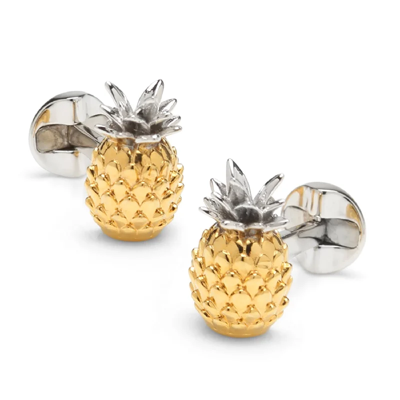 Unique cufflinks with quirky designs for a fun and personalized accessory-Pineapple 3D Cufflinks