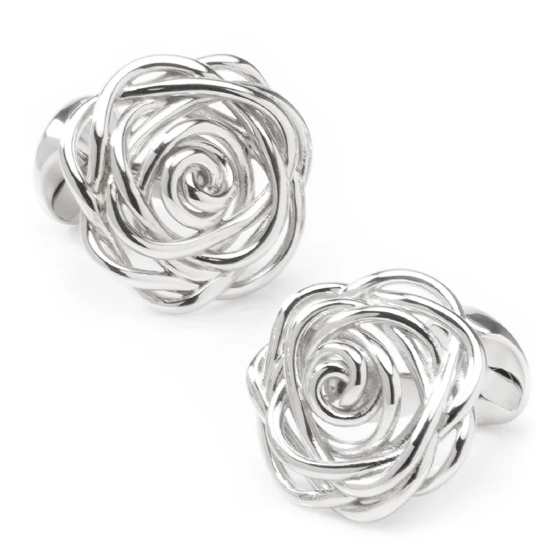 Best cufflinks for formal events with timeless designs in classic silver and gold-Sterling Silver Rhodium Plated Rose Cufflinks