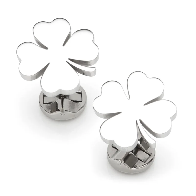 Designer cufflinks with intricate patterns for a high-fashion and stylish look-Four Leaf Clover Stainless Cufflink