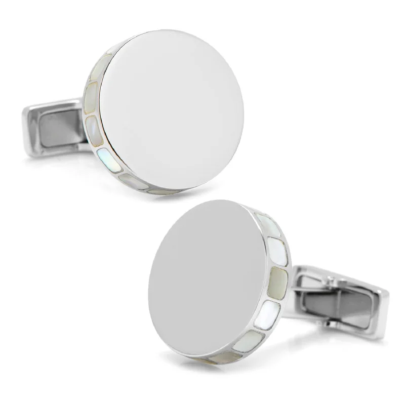 Best cufflinks for anniversary gifts with intricate designs and personal touches-Stainless Steel Mother of Pearl Mosaic Engravable Cufflinks