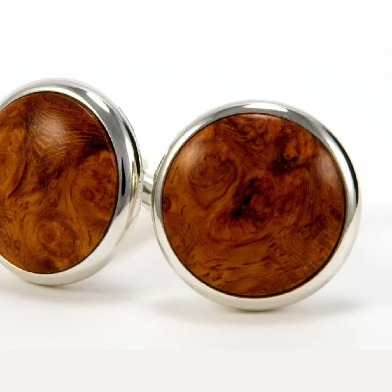 Cufflinks with textured metal finishes for a rugged and stylish appearance-Amboyna Burl Silver and Wood Cufflinks