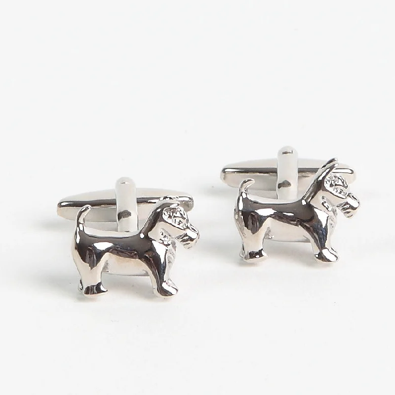 Personalized cufflinks with engravings for a thoughtful and custom gift idea-Silver-Finish Scottie Dog Cufflinks