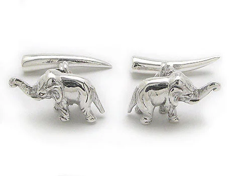 Cufflinks with engraved logos for a personalized and branded accessory-Elephant and Tusk Cufflinks in Sterling Silver