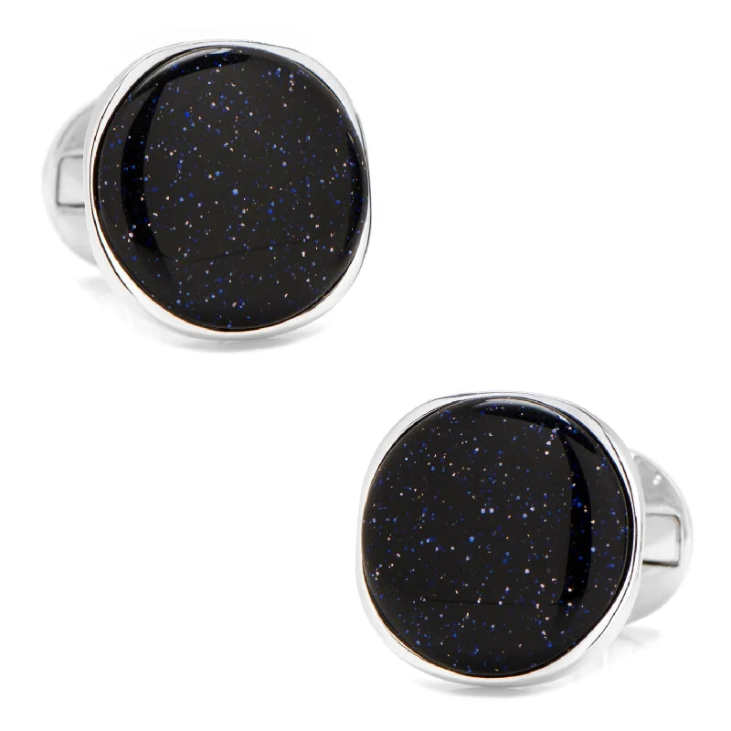 Best cufflinks with customizable engravings for a personal and thoughtful gift-Sterling Silver Classic Round Blue Goldstone Cufflinks