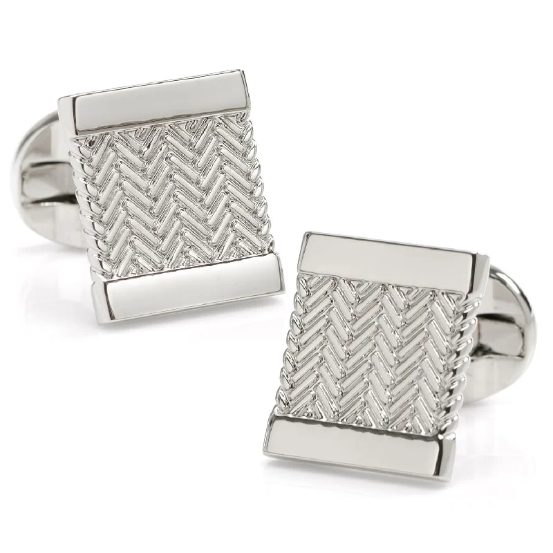 Best cufflinks with a polished brass finish for a vintage-inspired aesthetic-Silver Herringbone Cufflinks