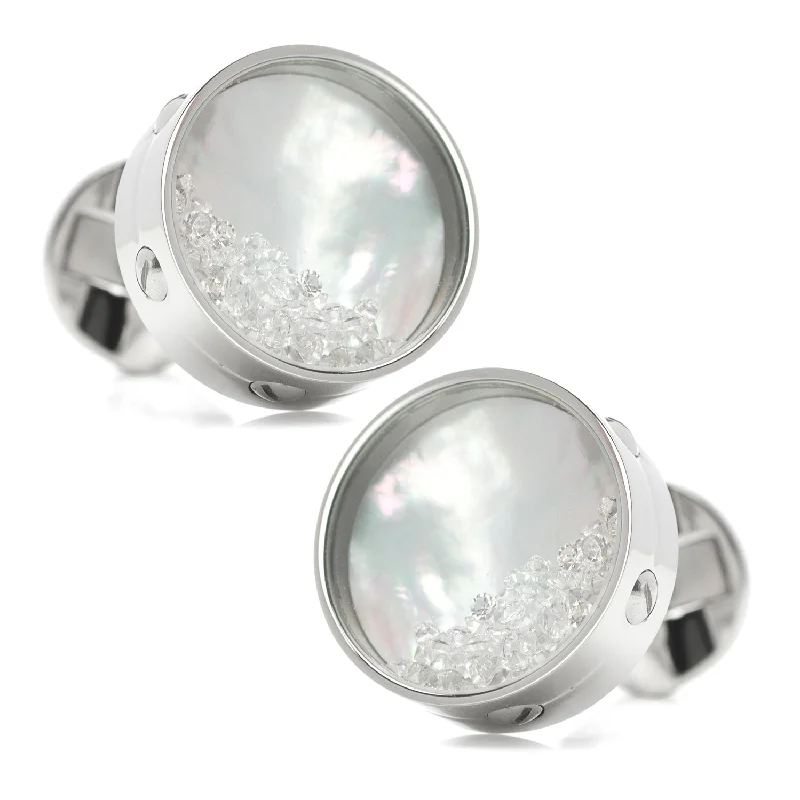 Best cufflinks with classic oval designs for a traditional and versatile appearance-Mother of Pearl Floating Crystals Cufflinks